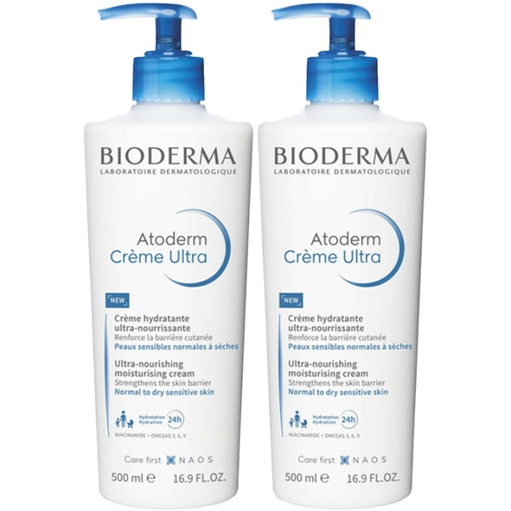 Bioderma Atoderm Ultra-Nourishing Moisturising Cream 500ml - Pack of 2