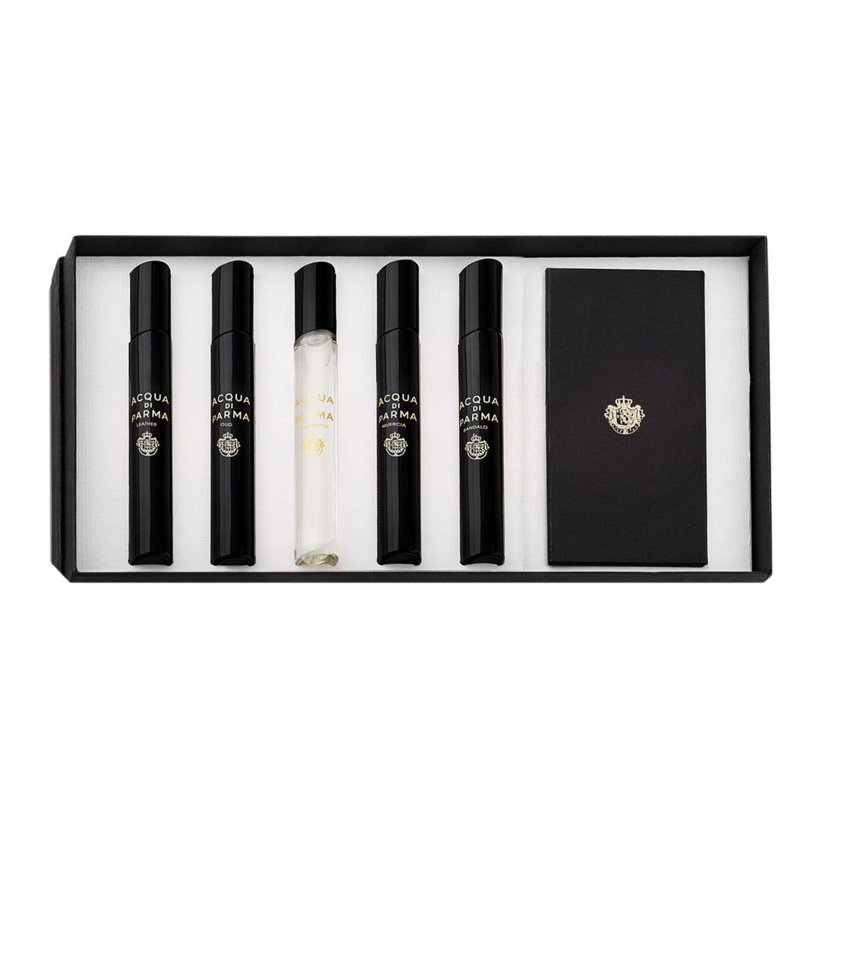Set Acqua di Parma: Signatures Of The Sun - Leather, Eau De Parfum, For Men, 7 ml + Signatures Of The Sun - Oud, Eau De Parfum, For Men, 7 ml + Signatures Of The Sun - Osmanthus, Eau De Parfum, For Men, 7 ml + Signatures Of The Sun - Quercia, Eau De Pa...