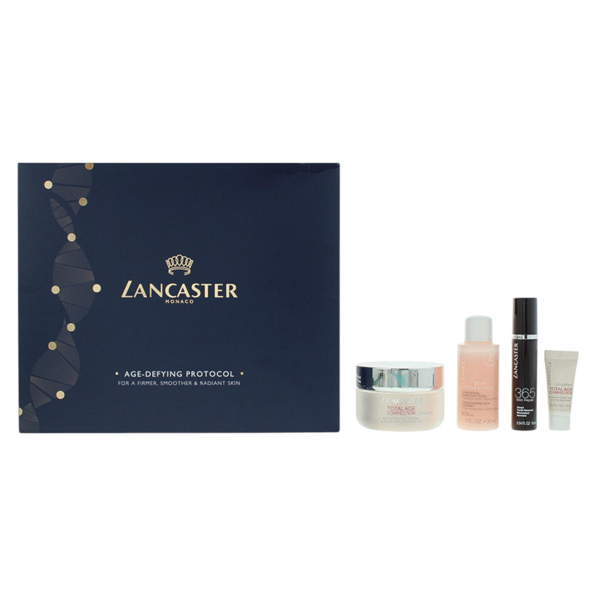 Set Lancaster: Skin Essentials, Hydration, Cleansing Toner, 30 ml + Total Age Correction, Anti Aging, Day, Cream, For Face, 15 SPF, 50 ml + Total Age Correction, Lightens skin, Serum, For Face, 3 ml + Total Age Correction, Anti Aging, Serum, For Face, ...