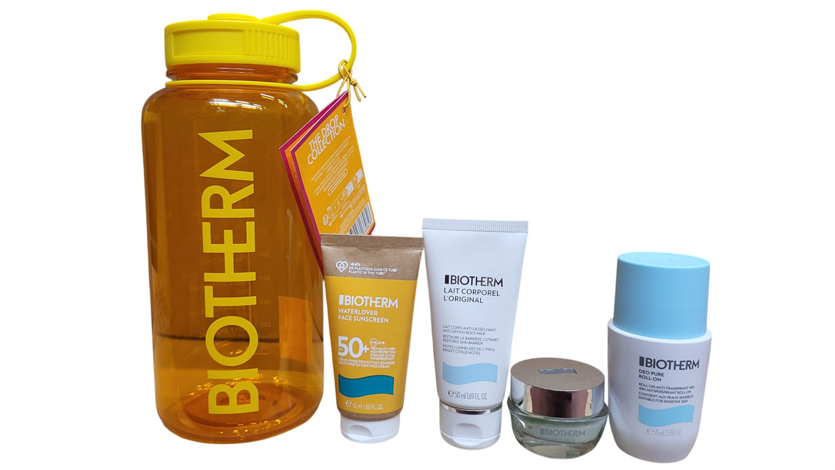Set Biotherm: Lait Corporel, Anti-Dryness, Body Milk, 50 ml + Waterlover, Anti-Aging, Sunscreen Cream, For Face, SPF 50+, 50 ml + Deo Pure, 72h Protection, Deodorant Roll-On, For Women, 75 ml + Cera Repair, Barrier Repair, Cream, For Face, 15 ml + Biot...