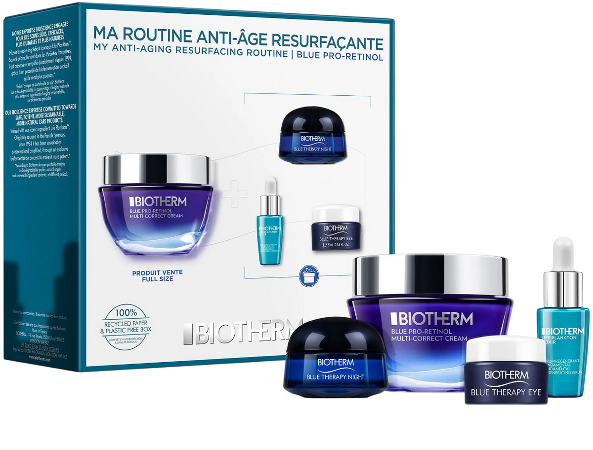 Set Biotherm: Blue Pro-Retinol, Multi Correcting, Cream, For Face, 50 ml + Life Plankton Elixir, Regenerating, Day & Night, Serum, For Face, 7 ml + Blue Therapy, Anti-Aging, Night, Cream, For Face, 15 ml + Blue Therapy, Anti-Ageing, Eye Cream, 15 ml