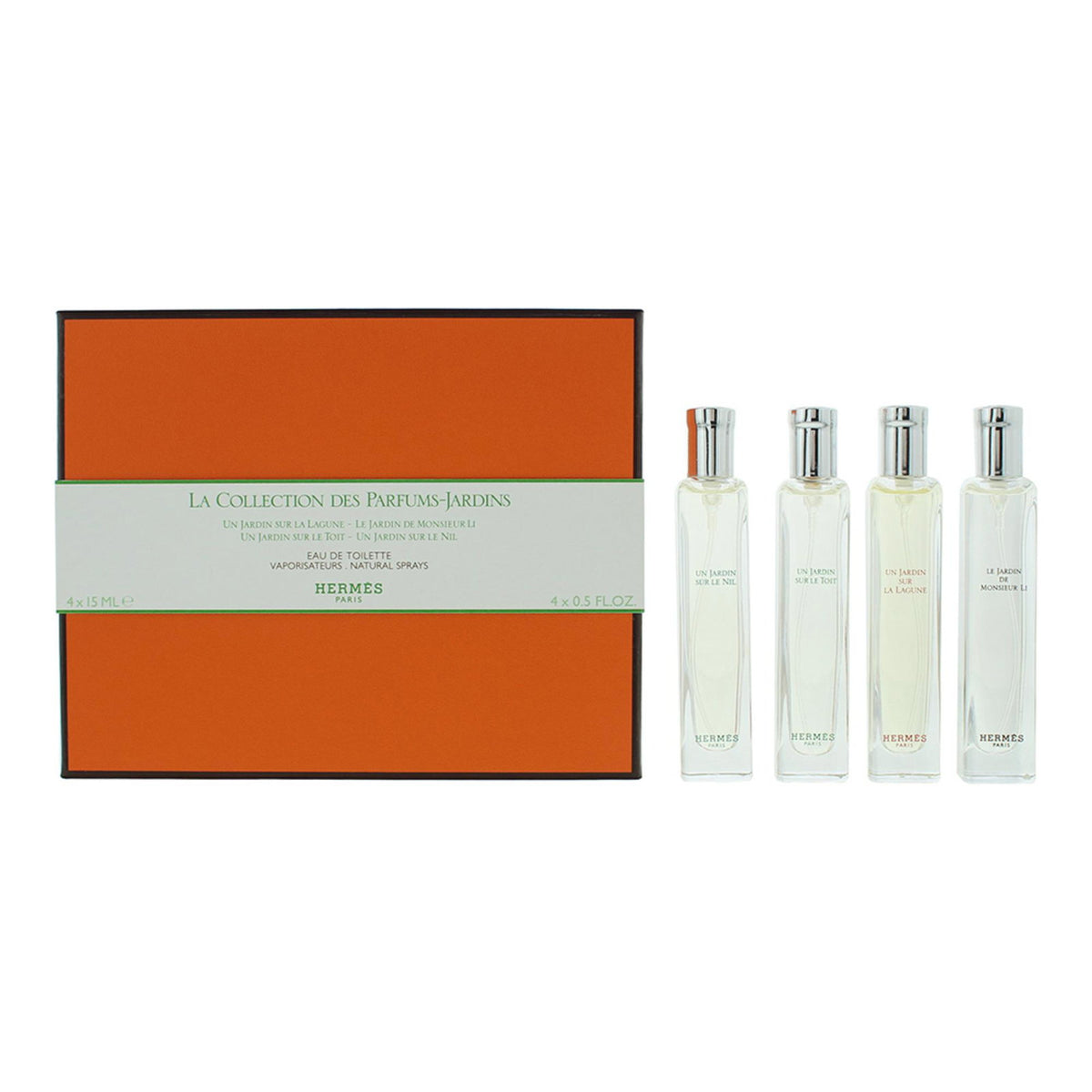 Set Hermes: Un Jardin Sur Le Nil, Eau De Toilette, Unisex, 15 ml + Un Jardin Sur Le Toit, Eau De Toilette, Unisex, 15 ml + Un Jardin Sur La Lagune, Eau De Toilette, Unisex, 15 ml + Le Jardin de Monsieur Li, Eau De Toilette, For Women, 15 ml