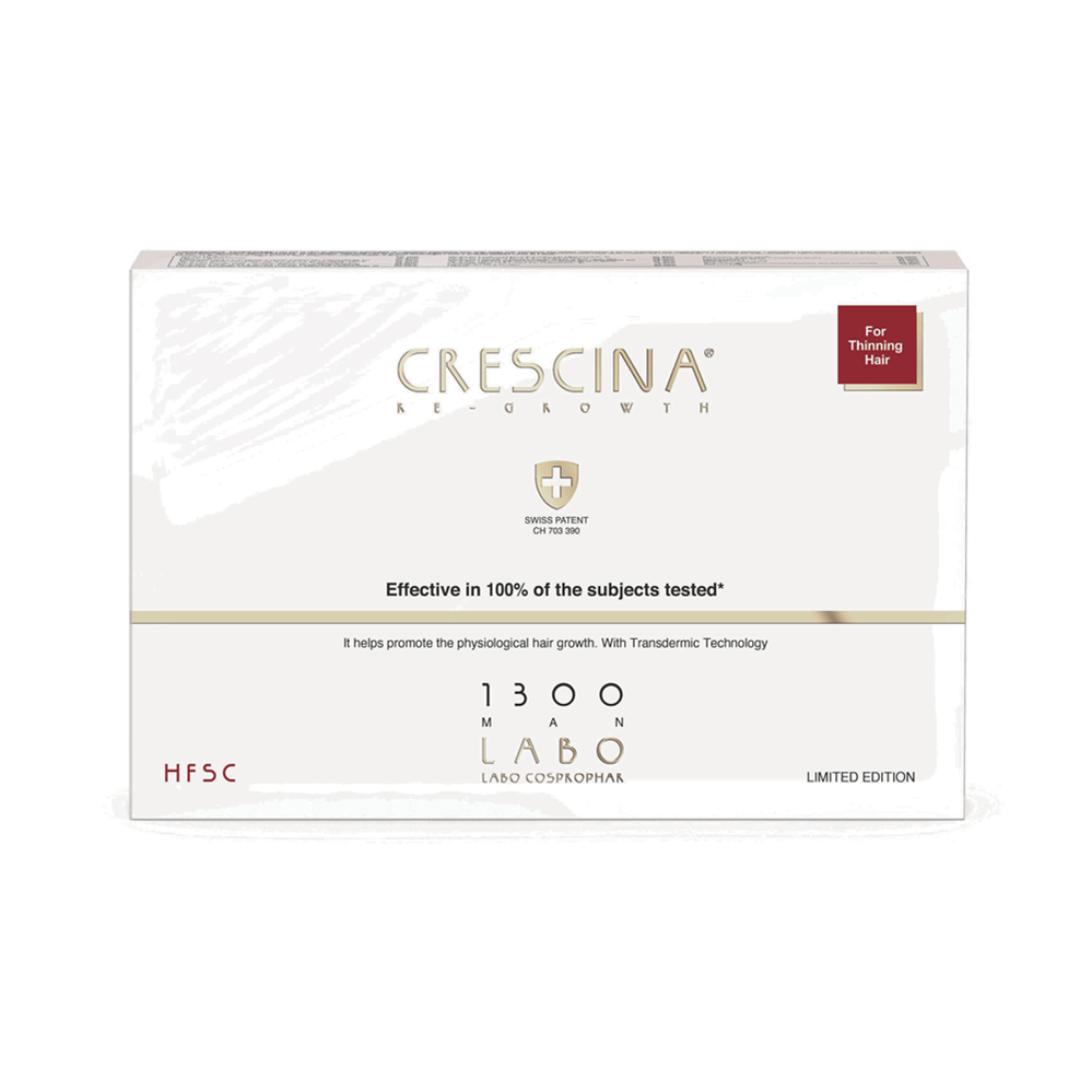 Set, Labo Cosprophar Suisse, Crescina, Transdermic HFSC 1300, For Growth Stimulation, Ampoules Treatment Serum, For Scalp, For Men, 5 pcs, 3.5 ml